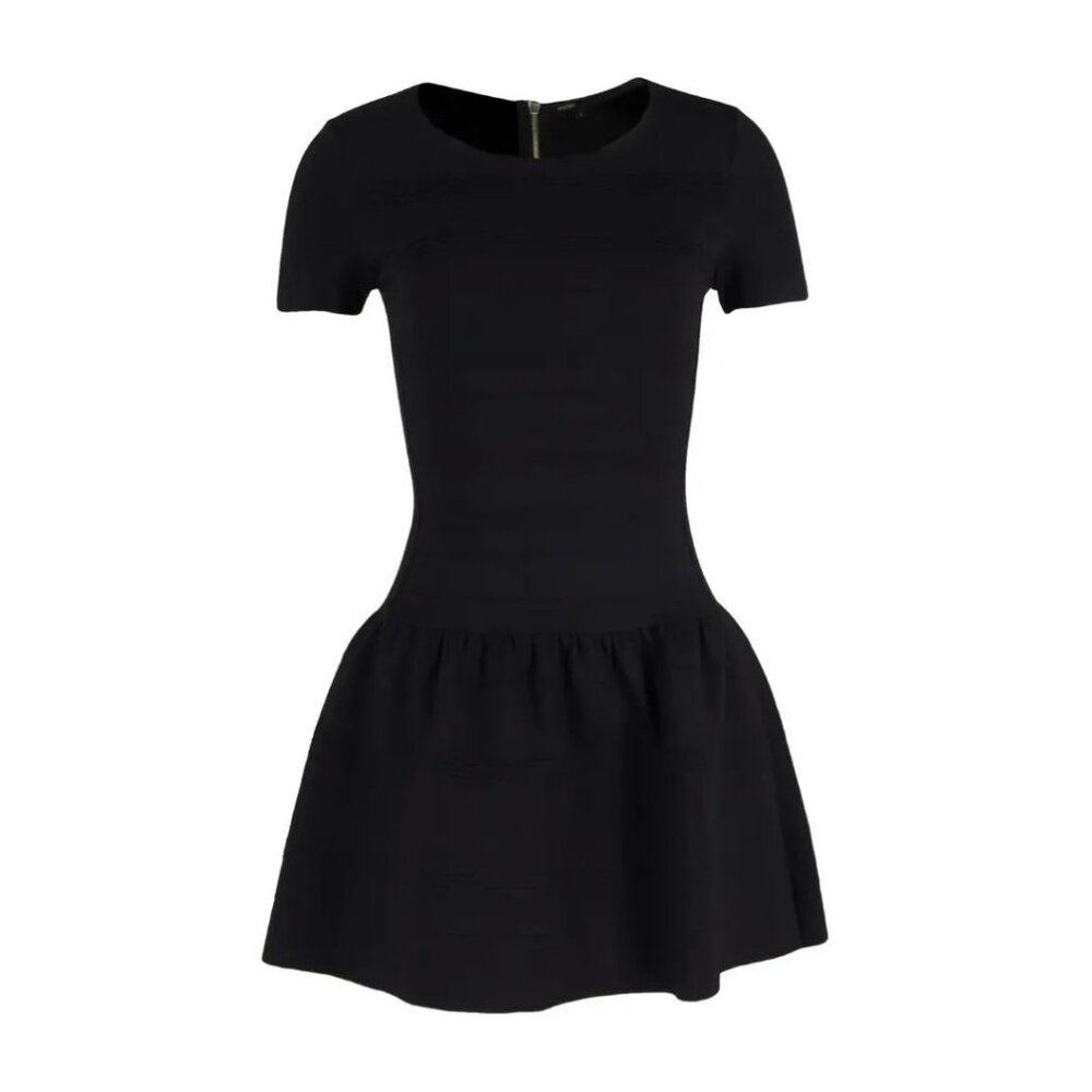 Maje Ribbed Knit Dress with Pleated Skirt in Black Size 1/ Small